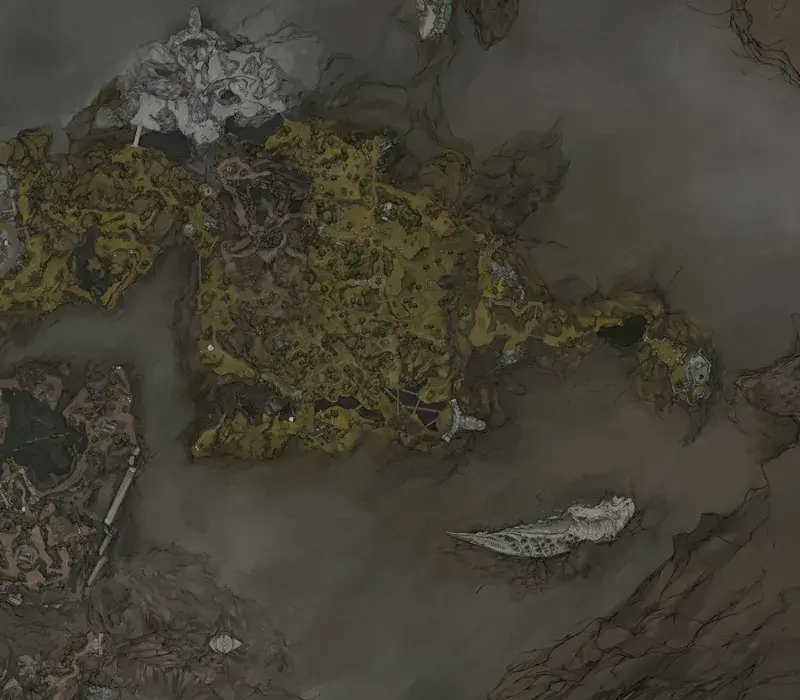 Mortal Shell II world map placing the One-Legged Wolf Tavern and Temple of Vatra in eastern Fainweald.