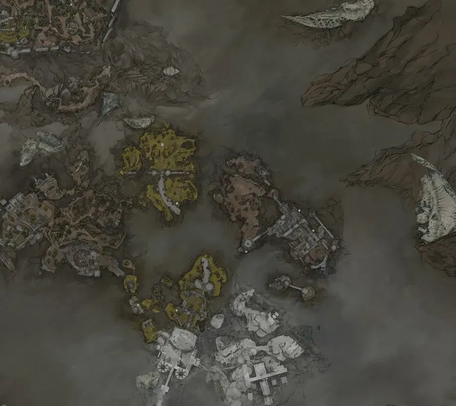 Mortal Shell II world map placing the Forgotten Tower in the Ruins of Mammon.