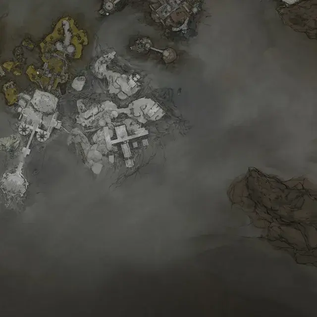 Mortal Shell II world map showing Marrow Keep as the hub you leave by lift, not by a street door.